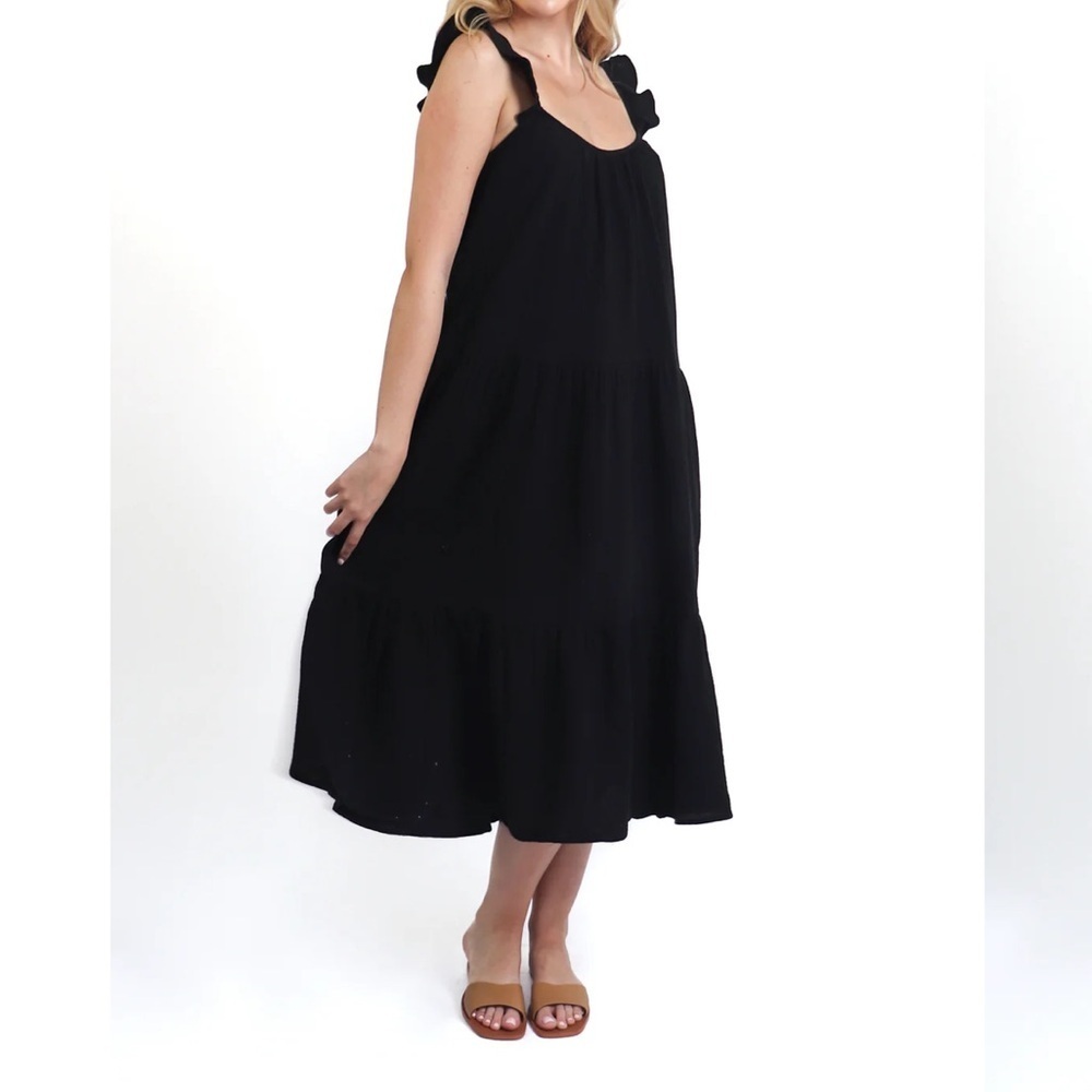 Thursday’s Tiered Cotton Gauze Maxi Dress black size large - Picture 12 of 16